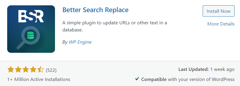 Better Search Replace wordpress plugin