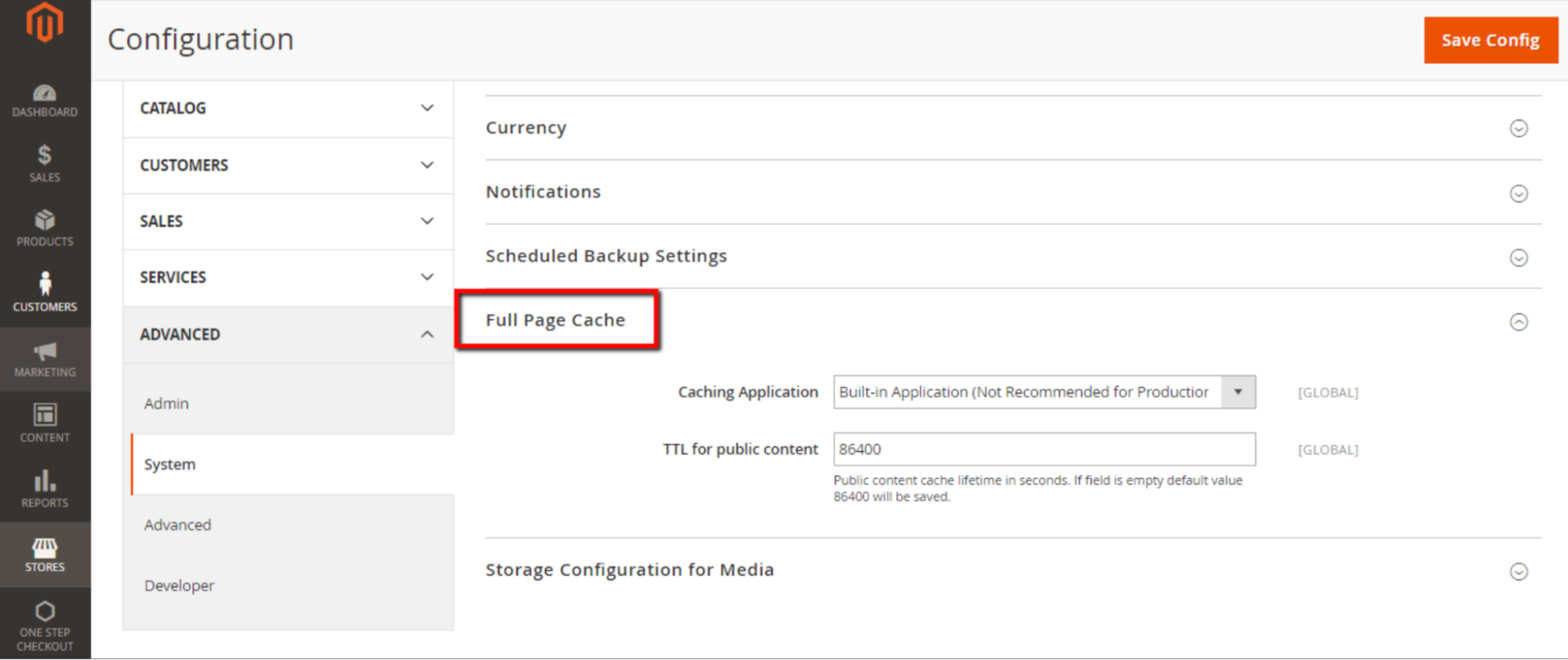 go to System Cache Management and enable Full Page Cache