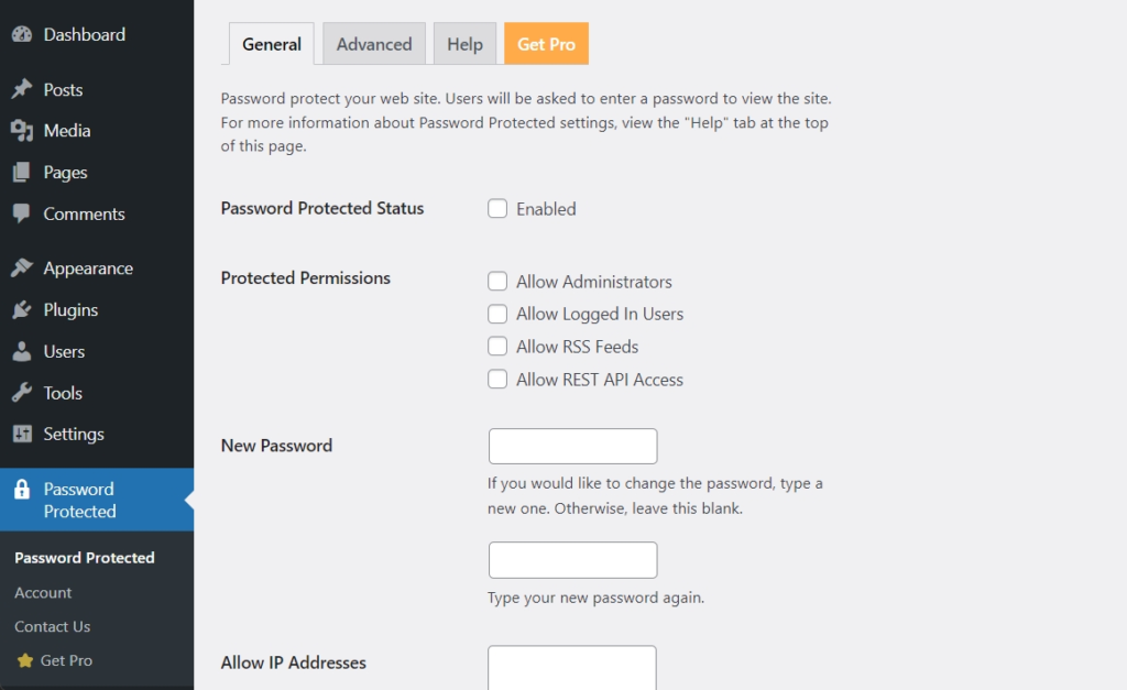 Configuring Password Protected
