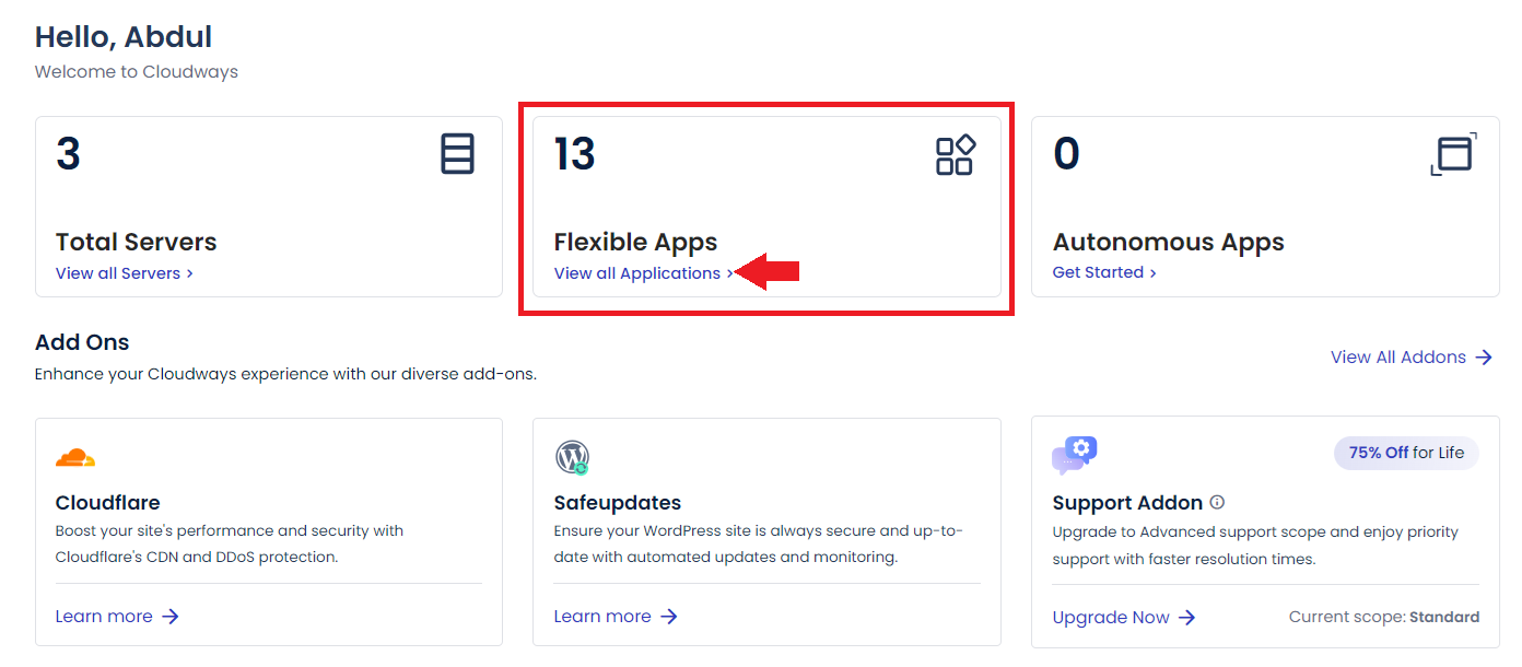 select your application in Cloudways dashboard